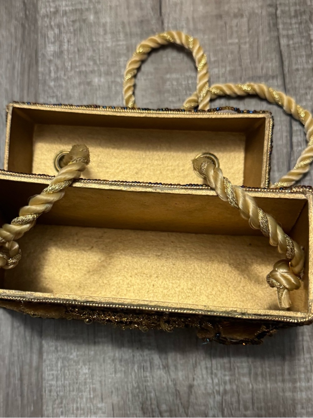 Embellished Gold Velvet Evening Bag with Rope Strap - Picture 5 of 5